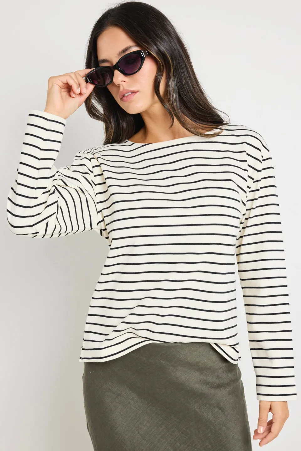 RE:UNION Label Maple Black Stripe Terry Boatneck LS Top