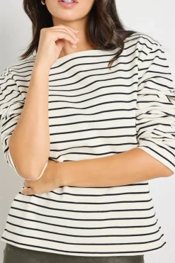 RE:UNION Label Maple Black Stripe Terry Boatneck LS Top