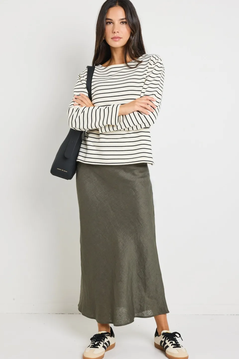 RE:UNION Label Maple Black Stripe Terry Boatneck LS Top
