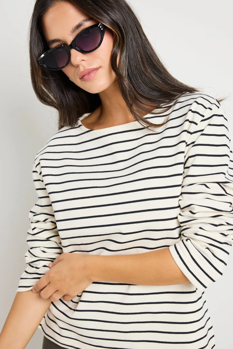 RE:UNION Label Maple Black Stripe Terry Boatneck LS Top