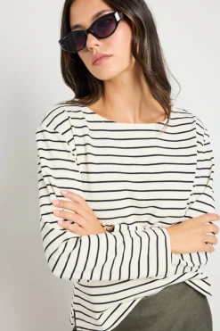 RE:UNION Label Maple Black Stripe Terry Boatneck LS Top