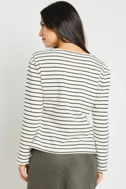 RE:UNION Label Maple Black Stripe Terry Boatneck LS Top