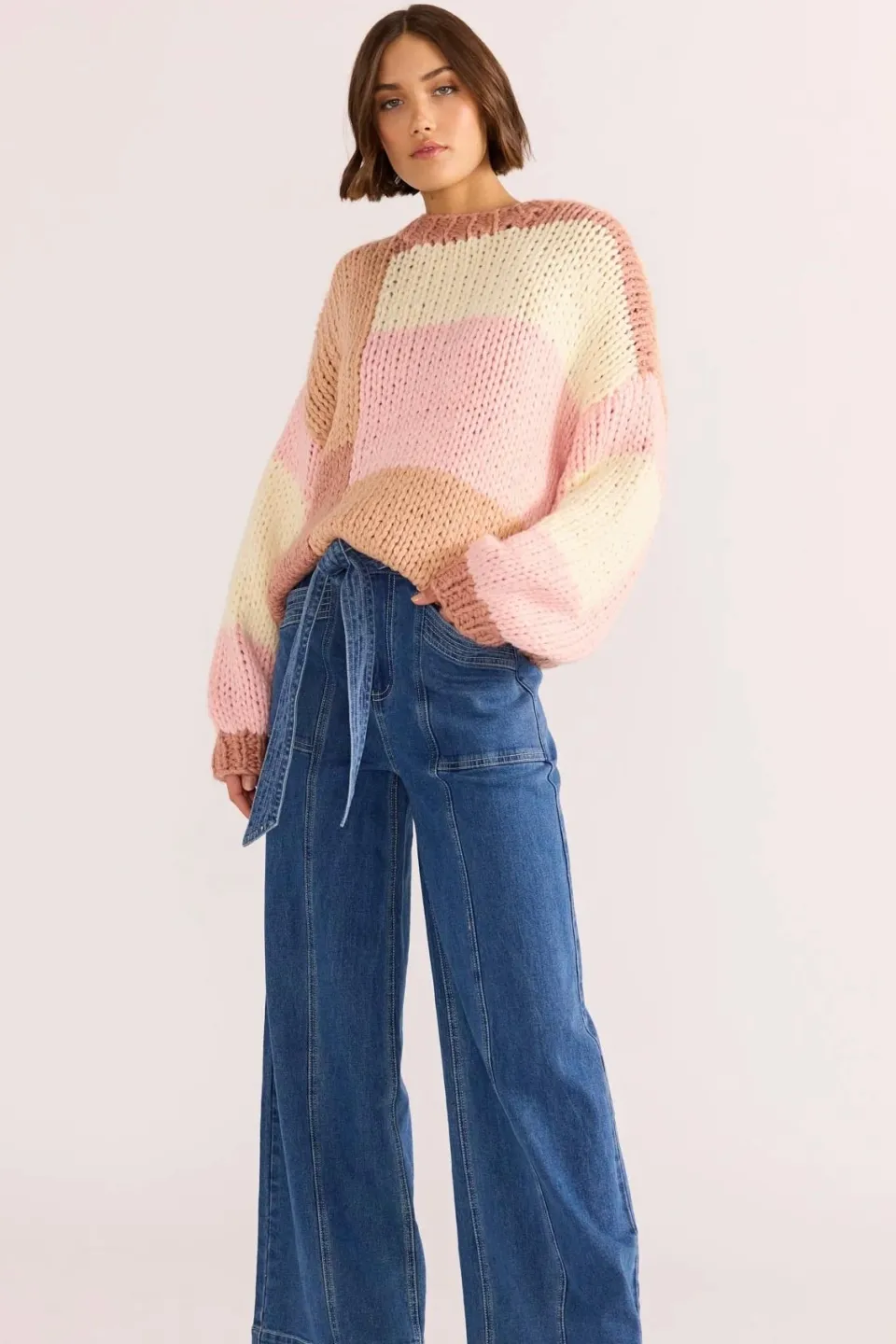 Mink Pink Marcella Blush Colour Block Sweater