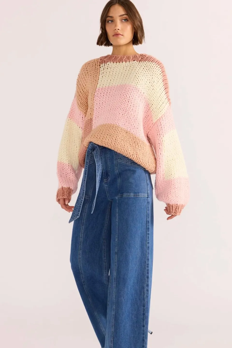 Mink Pink Marcella Blush Colour Block Sweater