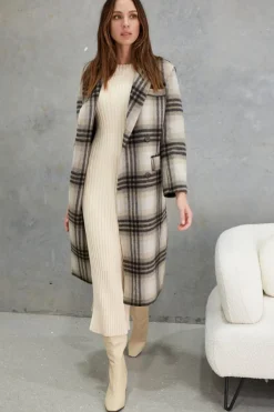 Birds of a Feather Marcella Grey Check Alpaca Wool Blend Coat