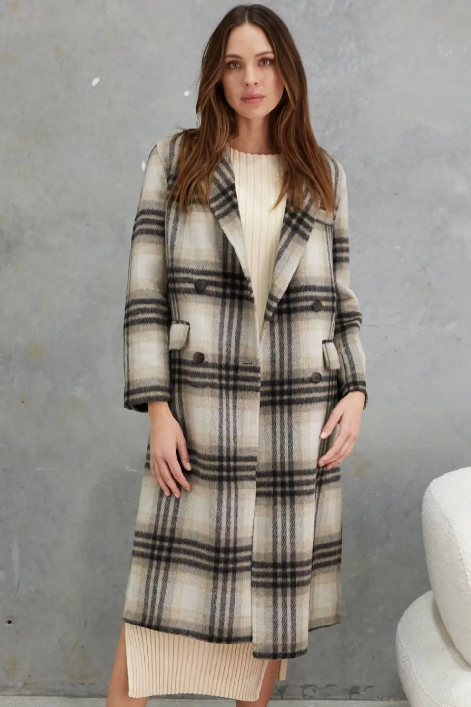 Birds of a Feather Marcella Grey Check Alpaca Wool Blend Coat
