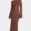 Ownley Marcella Mocha Cupro LS Maxi Dress