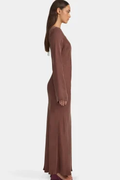 Ownley Marcella Mocha Cupro LS Maxi Dress