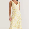 Staple The Label Marisol Yellow Abstract Bias Maxi Dress