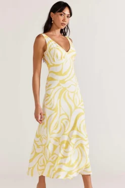 Staple The Label Marisol Yellow Abstract Bias Maxi Dress