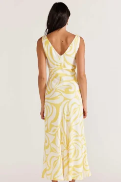 Staple The Label Marisol Yellow Abstract Bias Maxi Dress
