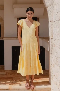 Ivy + Jack Marley Butter Flutter Sleeve V Neck Tiered Maxi Dress