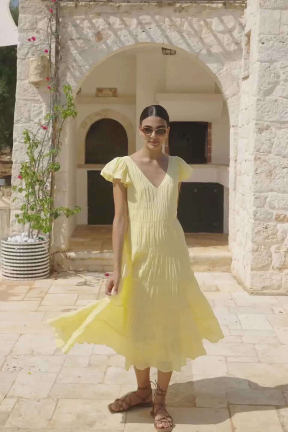 Ivy + Jack Marley Butter Flutter Sleeve V Neck Tiered Maxi Dress