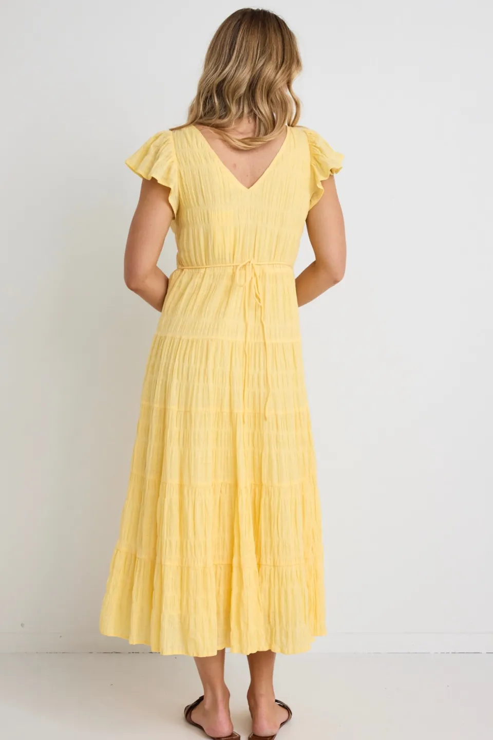 Ivy + Jack Marley Butter Flutter Sleeve V Neck Tiered Maxi Dress
