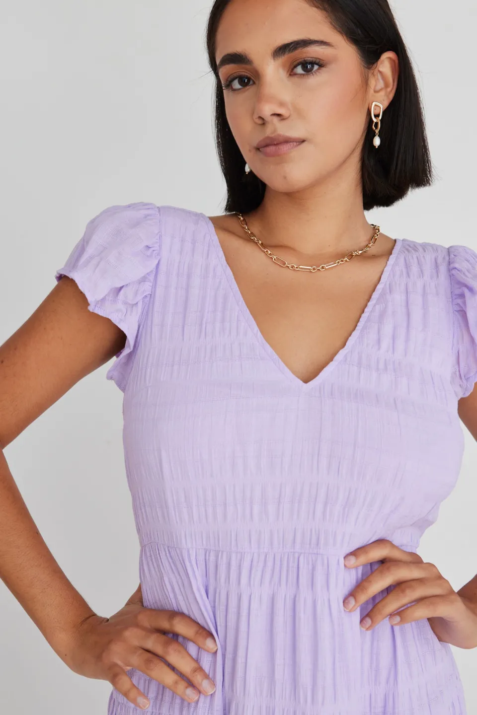 Ivy + Jack Marley Lilac Sleeveless V Neck Tiered Maxi Dress