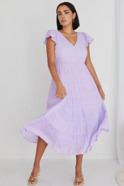 Ivy + Jack Marley Lilac Sleeveless V Neck Tiered Maxi Dress