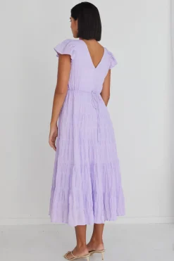 Ivy + Jack Marley Lilac Sleeveless V Neck Tiered Maxi Dress