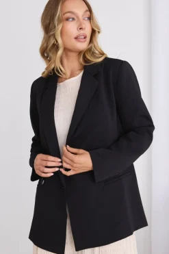 Ivy + Jack Mason Black Crepe Boyfriend Blazer