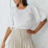 RE:UNION Label Matty White Linen Puff Sleeve Crop Top
