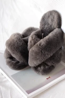 Emu Mayberry Charcoal Wool Crossover Slippers