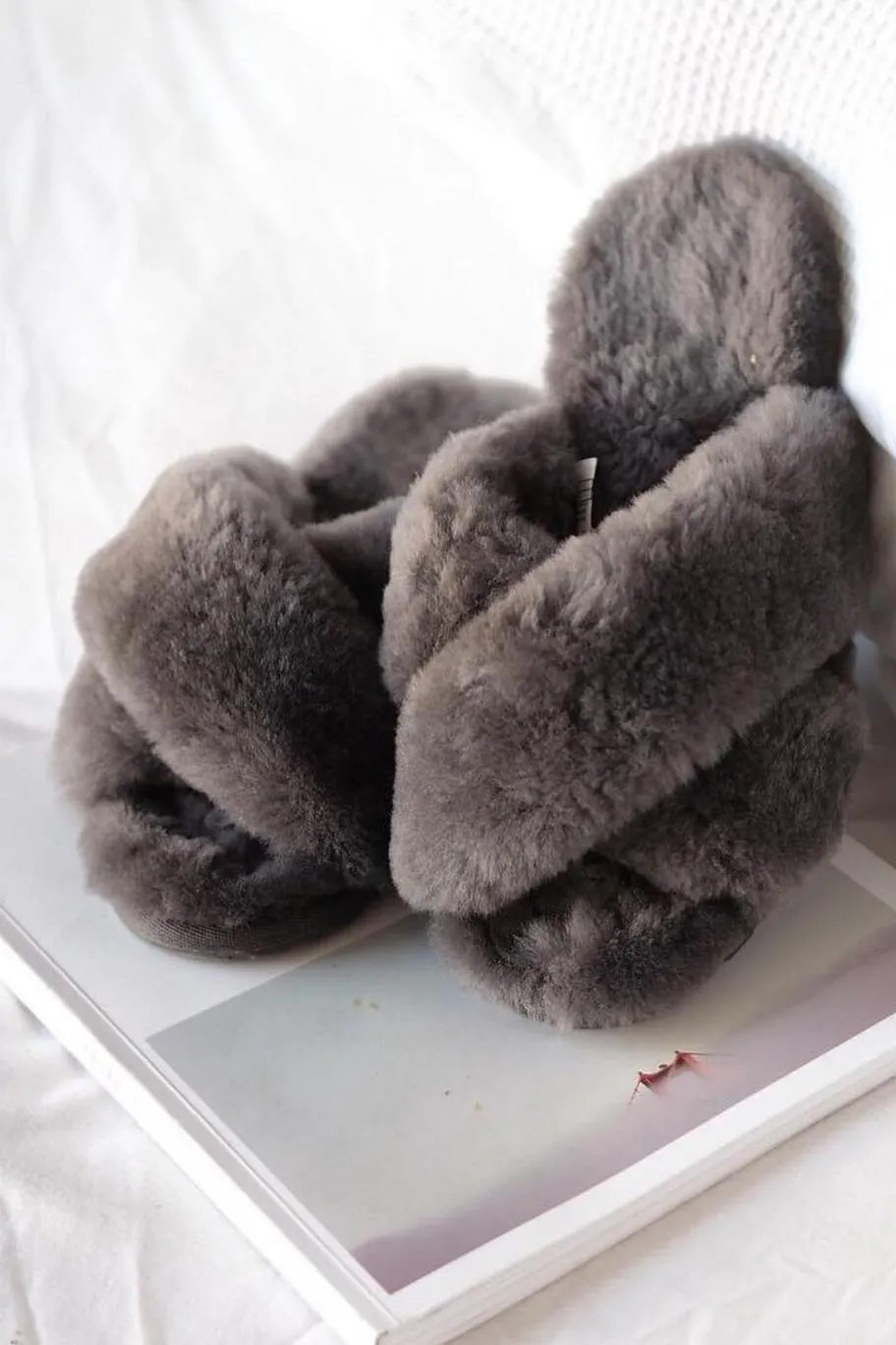 Emu Mayberry Charcoal Wool Crossover Slippers