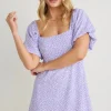 Love Lulu Mayhem Lilac Ditsy Floral Square Neck Puff Sleeve Mini Dress