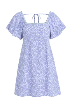 Love Lulu Mayhem Lilac Ditsy Floral Square Neck Puff Sleeve Mini Dress