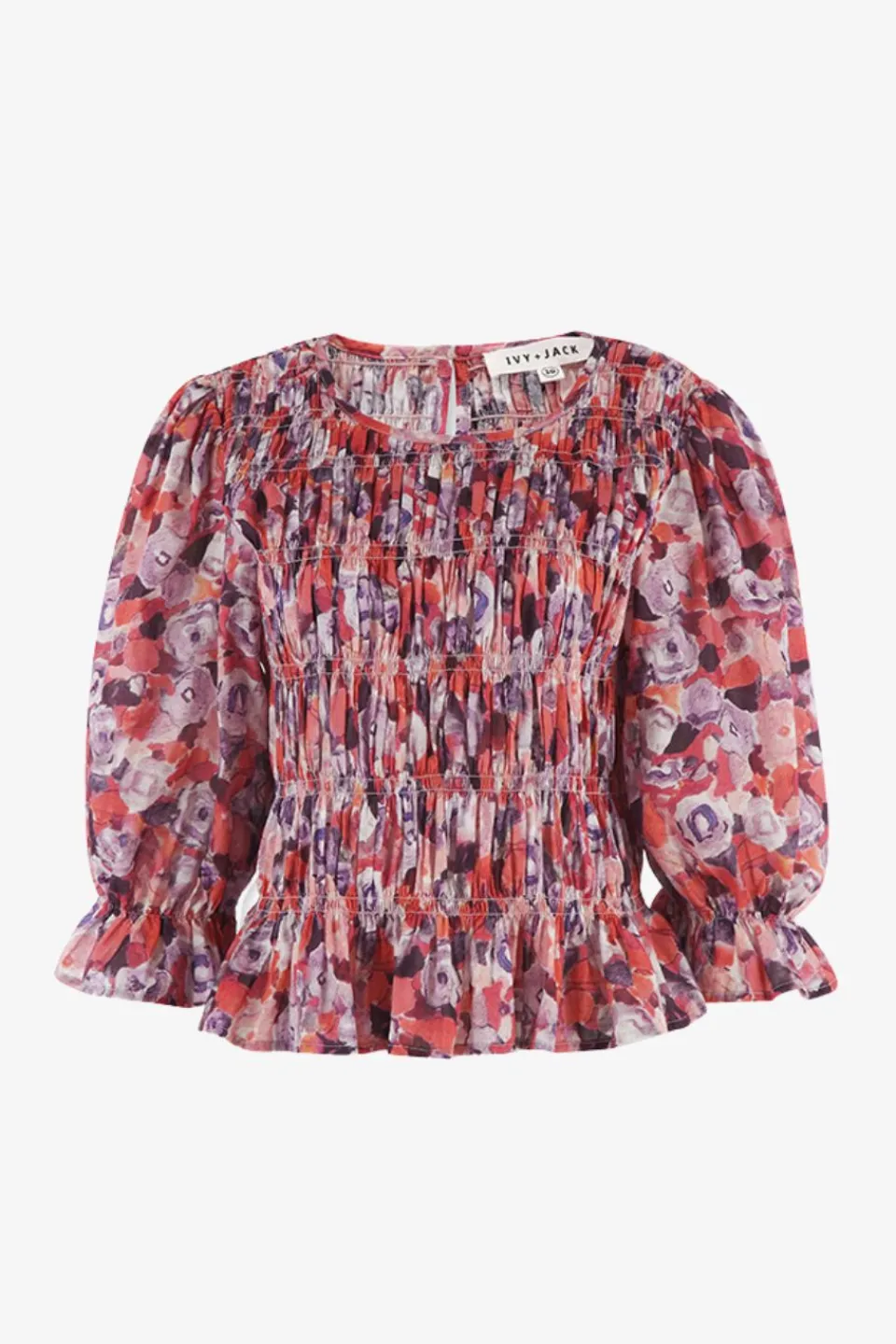 Ivy + Jack Melodic Lilac Meadows Shirred Body Short Sleeve Top