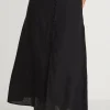 Among the Brave Mercy Black Linen Button Front Aline Skirt