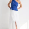 Among the Brave Mercy White Linen Button Front Aline Skirt
