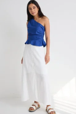 Among the Brave Mercy White Linen Button Front Aline Skirt