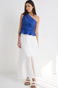 Among the Brave Mercy White Linen Button Front Aline Skirt
