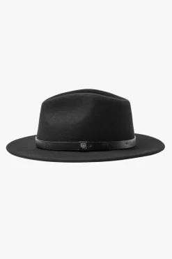 Brixton Messer Black Short Brim Black Band Packable Felt Fedora Hat
