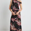 Among the Brave Method Blush Floral Mesh Twist Shoulder Midi Dress