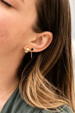 Silver Linings Miles Gold Dropper Chain EOL Earrings with Black Garnet