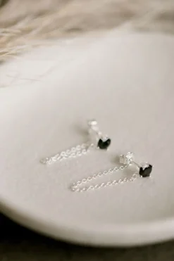 Silver Linings Miles Silver Dropper Chain EOL Earrings with Black Garnet