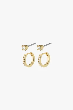 Pilgrim Mille Crystal Hoops and Earstuds EOL 2 in 1 Set Gold