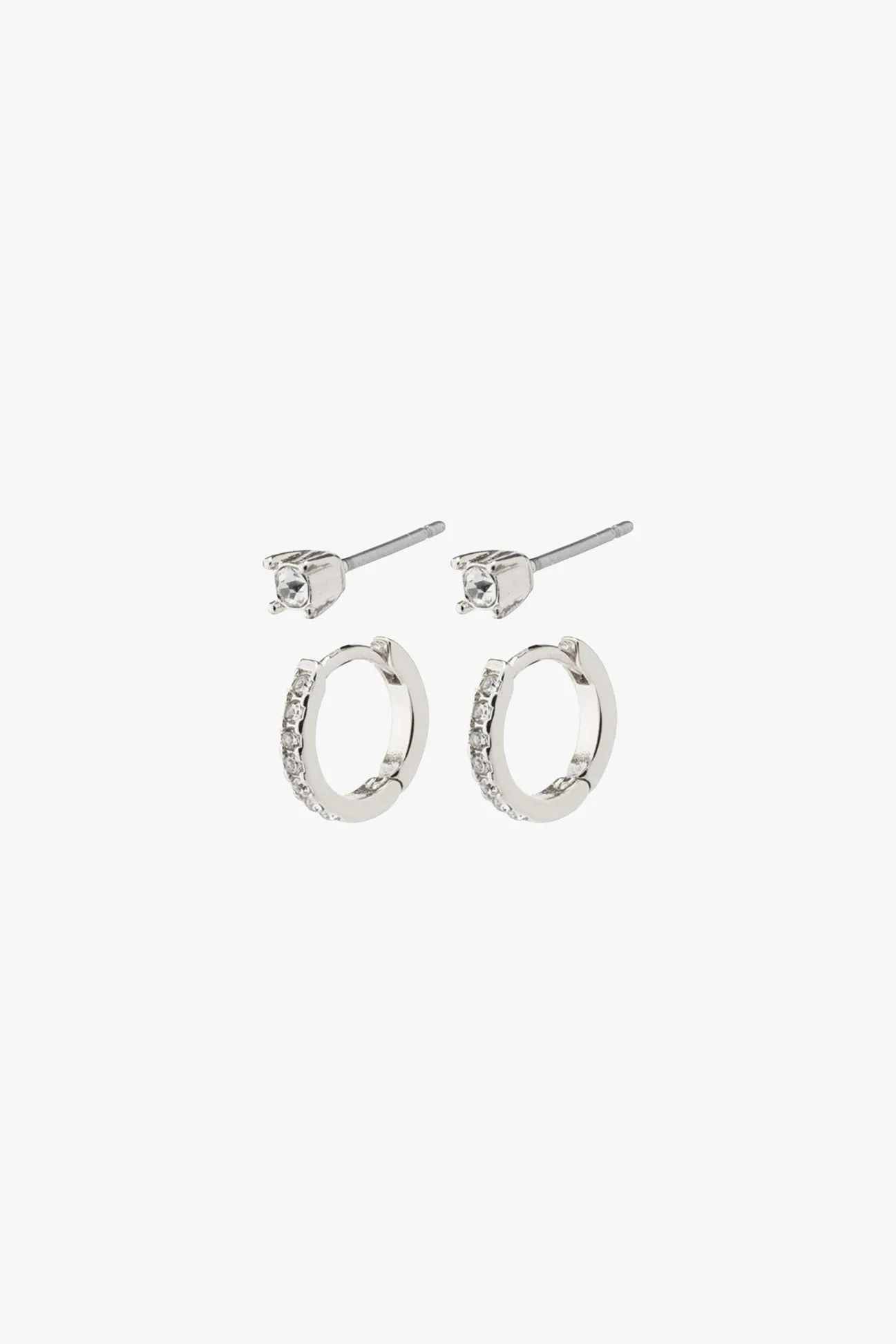 Pilgrim Mille Crystal Hoops and Earstuds EOL 2 in 1 Set Silver