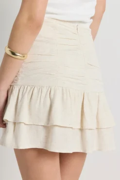 Stories be Told Milo Natural Rouched Tiered Mini Skirt