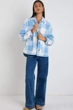Among the Brave Mindful Blue Check Oversized Shacket