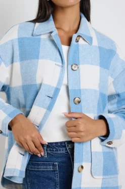 Among the Brave Mindful Blue Check Oversized Shacket