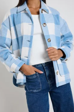 Among the Brave Mindful Blue Check Oversized Shacket