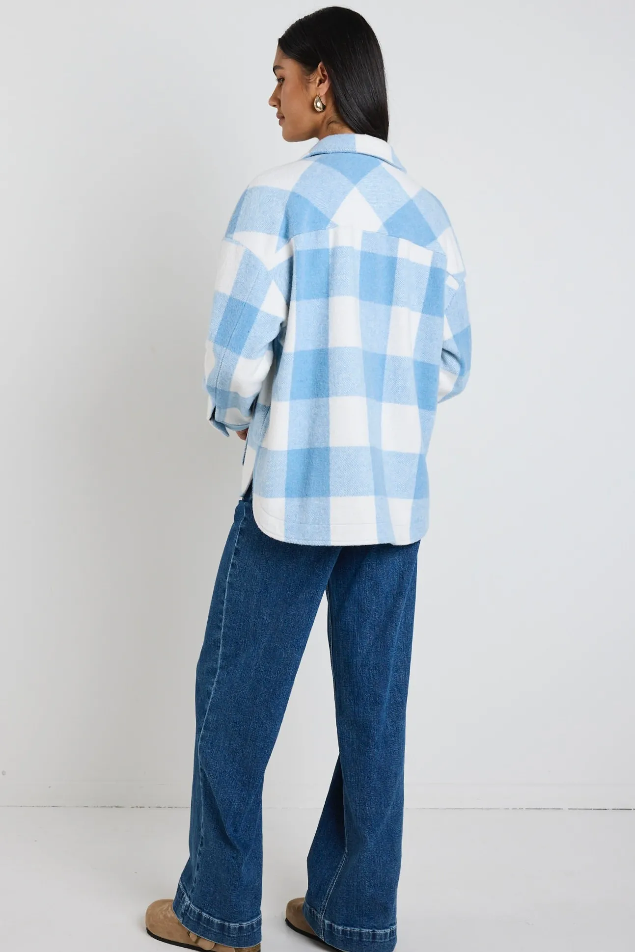 Among the Brave Mindful Blue Check Oversized Shacket