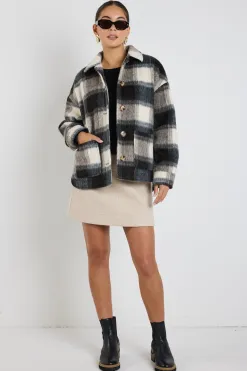 Among the Brave Mindful Charcoal Check Oversized Shacket
