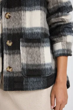 Among the Brave Mindful Charcoal Check Oversized Shacket