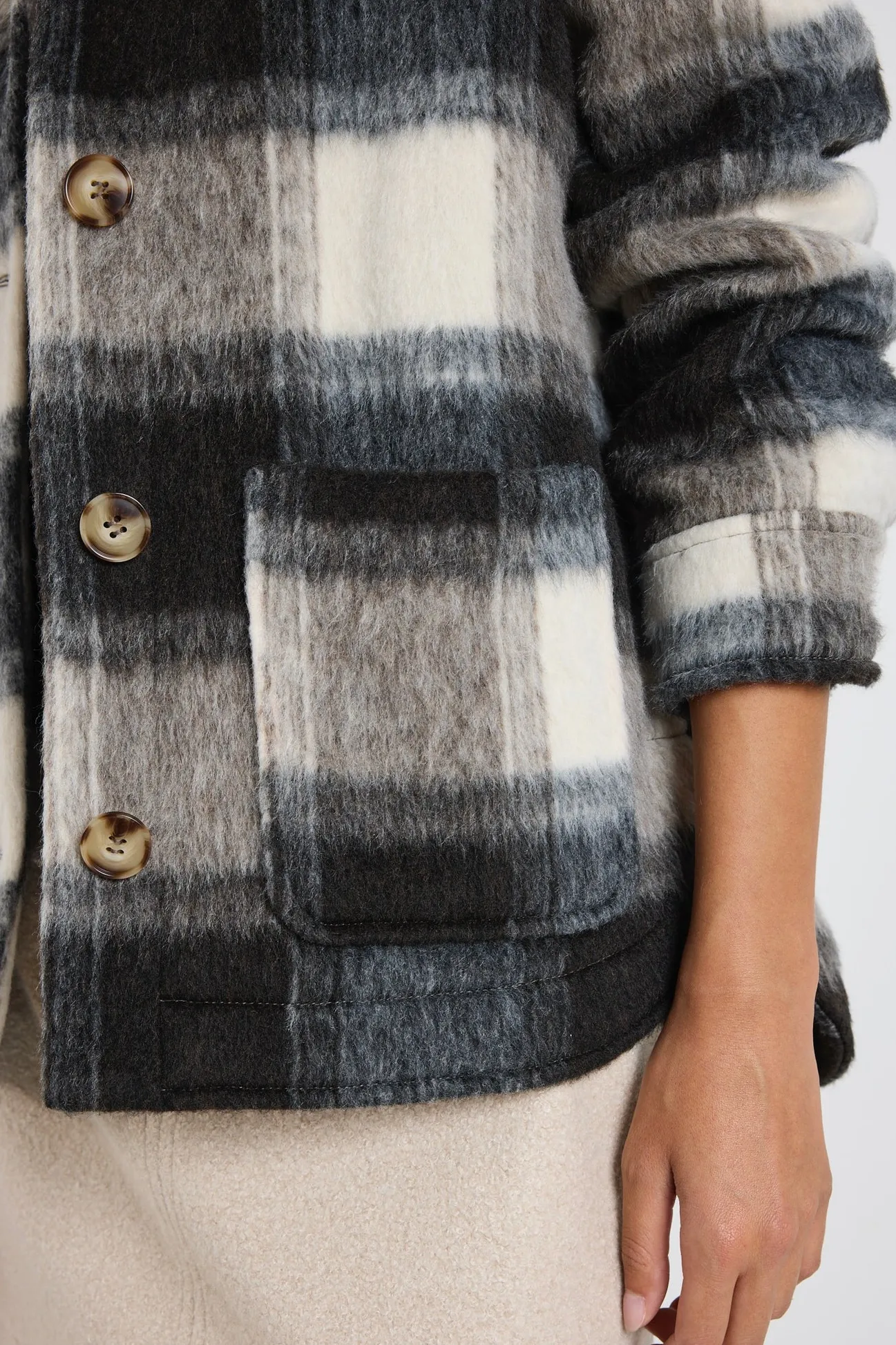 Among the Brave Mindful Charcoal Check Oversized Shacket