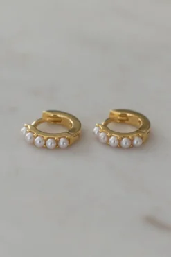 Sophie Mini Pearl Huggies Earrings Gold
