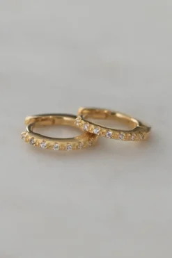 Sophie Mini Rock Huggies Earrings Clear Gold