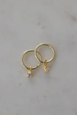 Sophie Mini Rock Sleeper Earrings Clear Gold