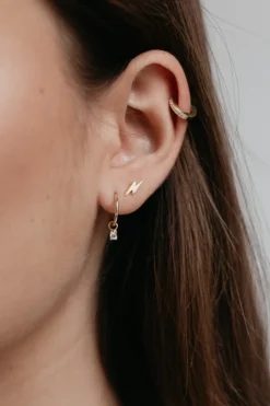 Sophie Mini Rock Sleeper Earrings Clear Gold